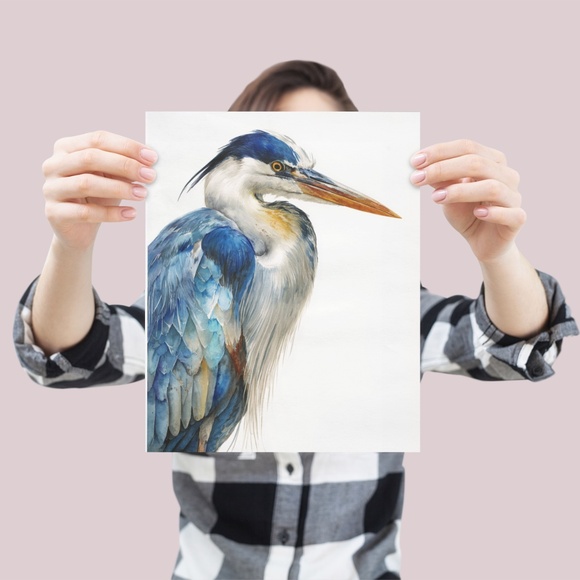 Watercolor Heron Portrait Wall Art Print Poster, Unframed - Picture 4 of 6